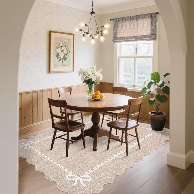GarveeHome Scalloped Bow Rug for Living Room, Solid Camel Rug for Dorm - Image 3