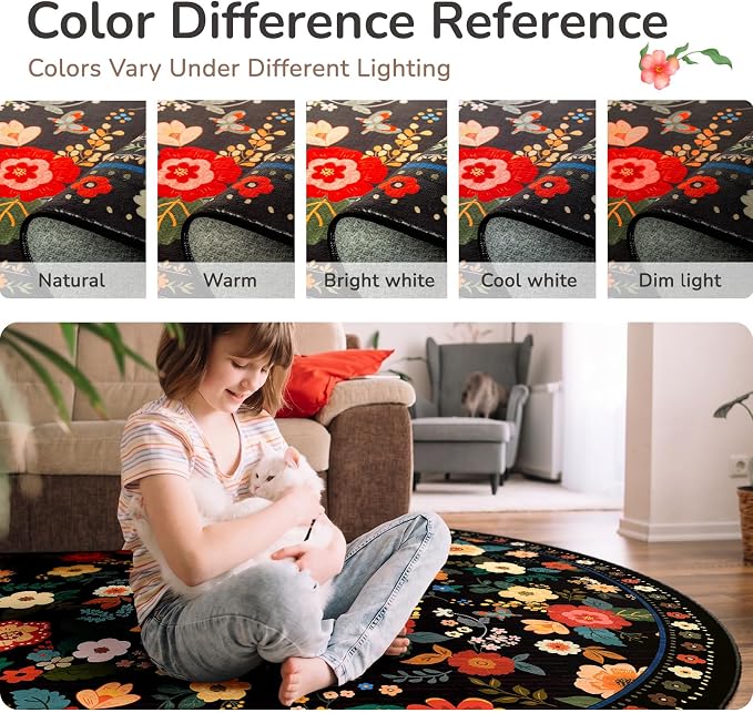 4ft Area Rugs for Living Room Vacuum-Friendly Machine Washable Area Rug Flower - Image 5