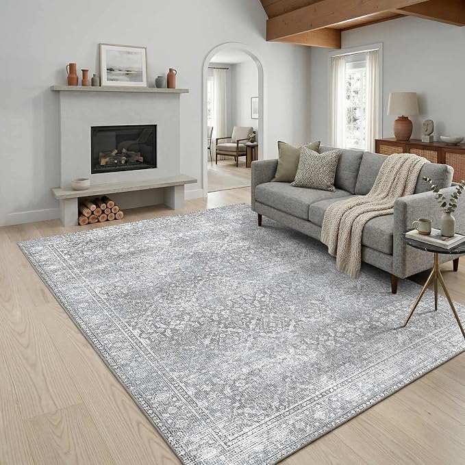 Latte&Fog 5x7 Area Rugs for Living Room Bedroom, Vintage Grey Washable Rug by LatteFog