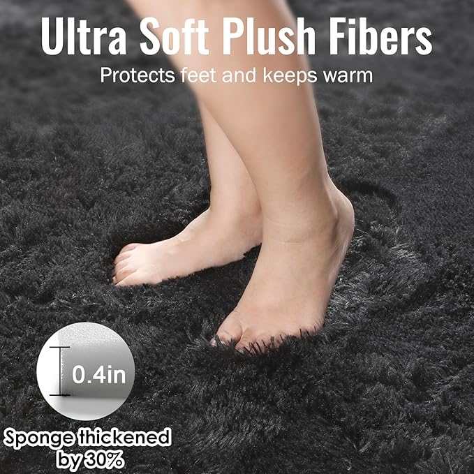 PAGISOFE Fluffy Shaggy Black Area Rug 8x10 Feet, Plush Rugs - Image 2