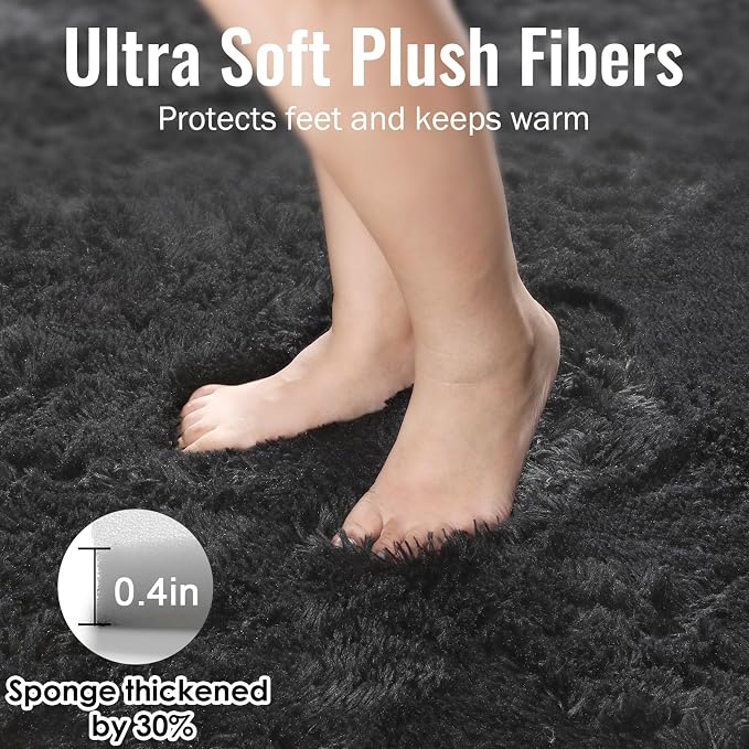 PAGISOFE Black Fluffy Shag Area Rugs - Image 5