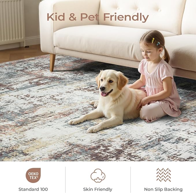 8x10 Area Rugs for Living Room, Abstract Modern Washable Rug, Indoor Soft - Image 4