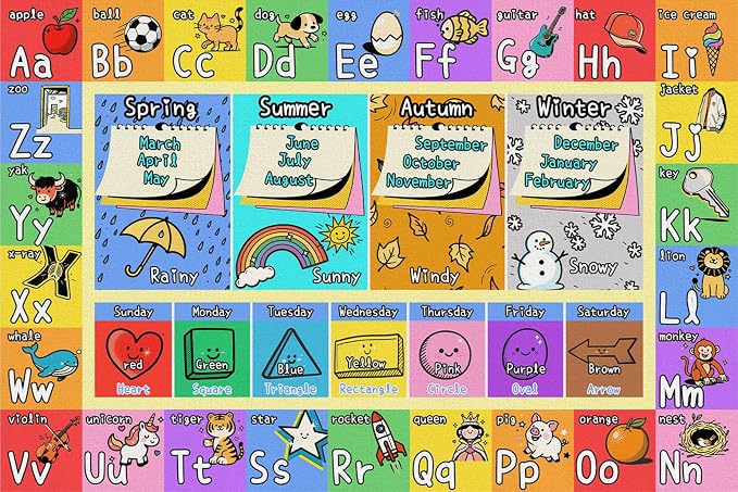 Large Classroom Rug Elementary 8x10 | Soft, Non-Slip & Washable Kids Play Mat | - Image 8