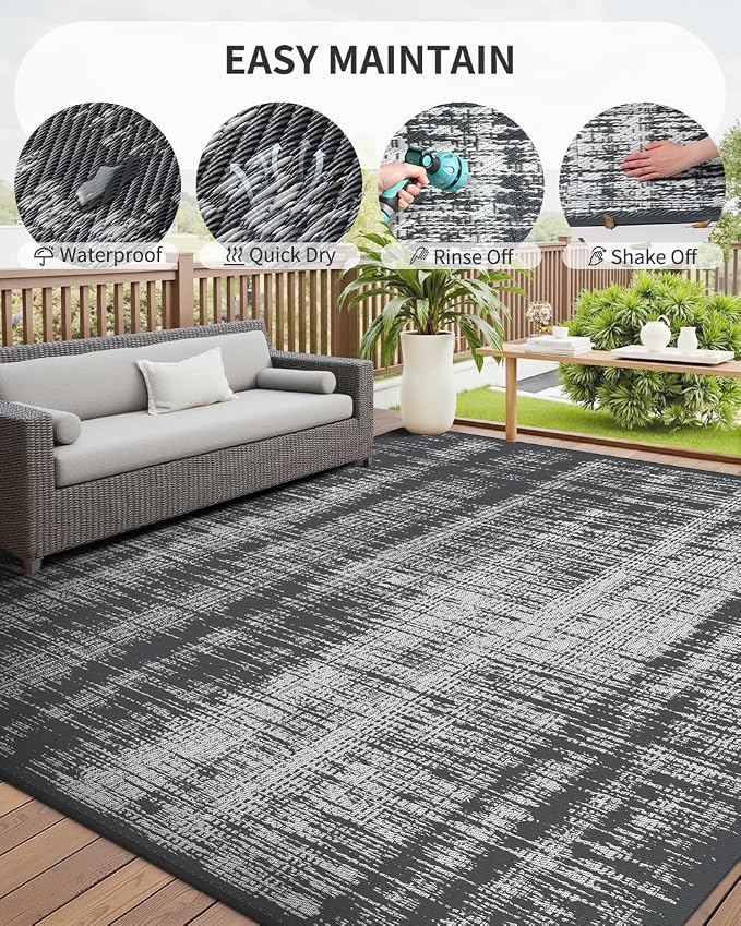 MontVoo Outdoor Rug Waterproof 8x10 ft Outdoor Carpet Patio Rug Mat Reversible - Image 6