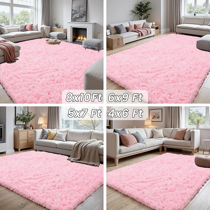 4x6 Area Rugs for Living Room Rug: Soft Fluffy Shag Light Pink Rugs for Bedroom - Image 7