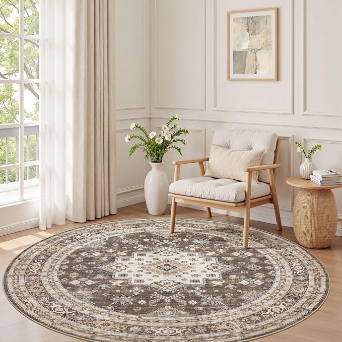 6ft Round Vintage Living Room Area Rug - Image 2