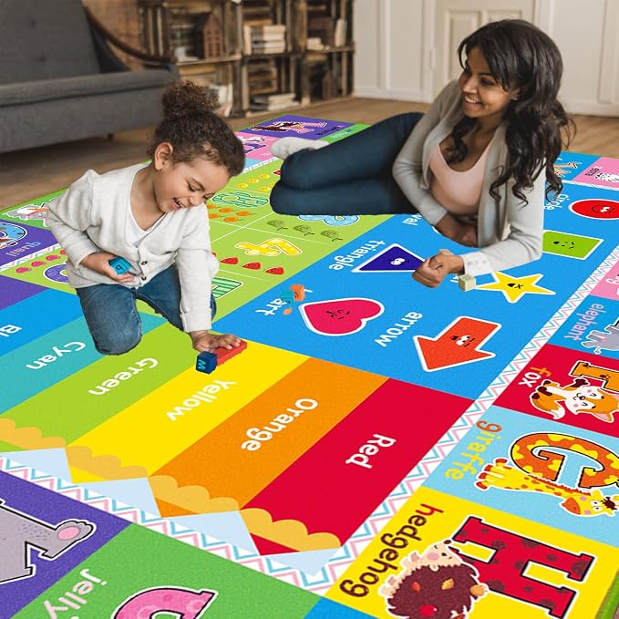Kids Rug for Playroom, ABC Carpet Educational Play Mat for Kids, Preschool Rugs - Image 2