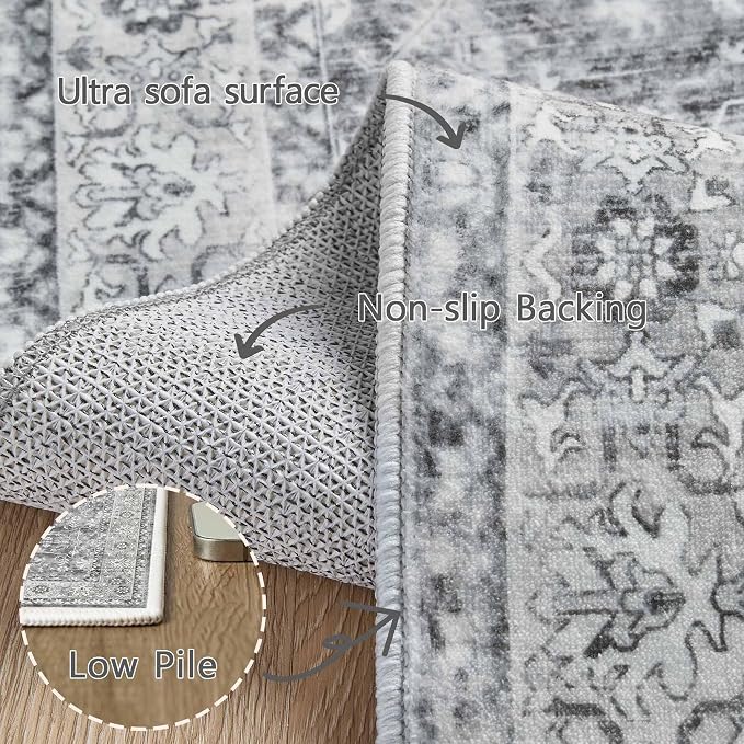 Latte&Fog 5x7 Grey Rugs for Living Room, Vintage Washable Area Rug for Bedroom - Image 9