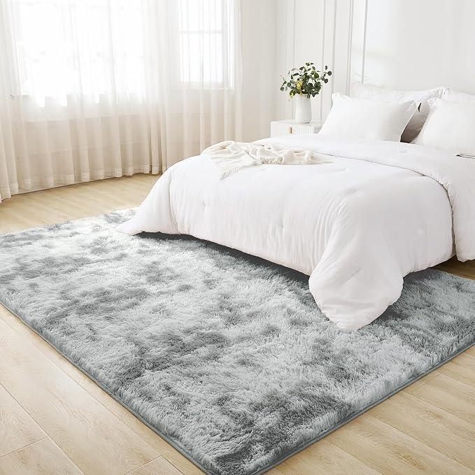 Litanika 3x5 Shag Area Rug for Living Room Bedroom, Tie-Dyed Light Grey High - Image 3