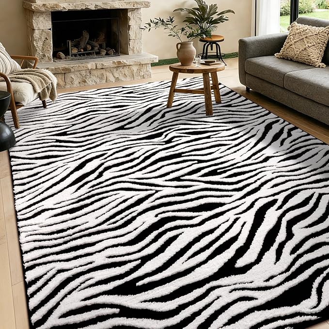 YIHOUSE 6×9 Ft Area Rugs, Washable Plush Soft Zebra Print Carpet, Non-Slip by YIHOUSE