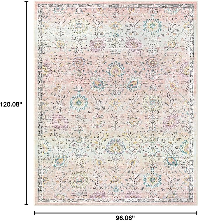 Lahome Pink Boho Area Rug, 8x10 Washable Rugs - Image 2