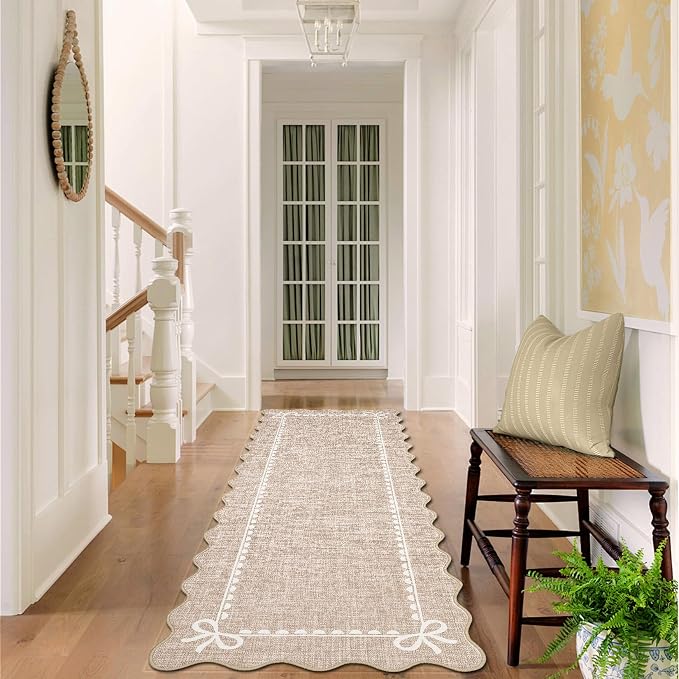 GarveeHome Scalloped Bow Rug for Living Room, Solid Camel Rug for Dorm - Image 2