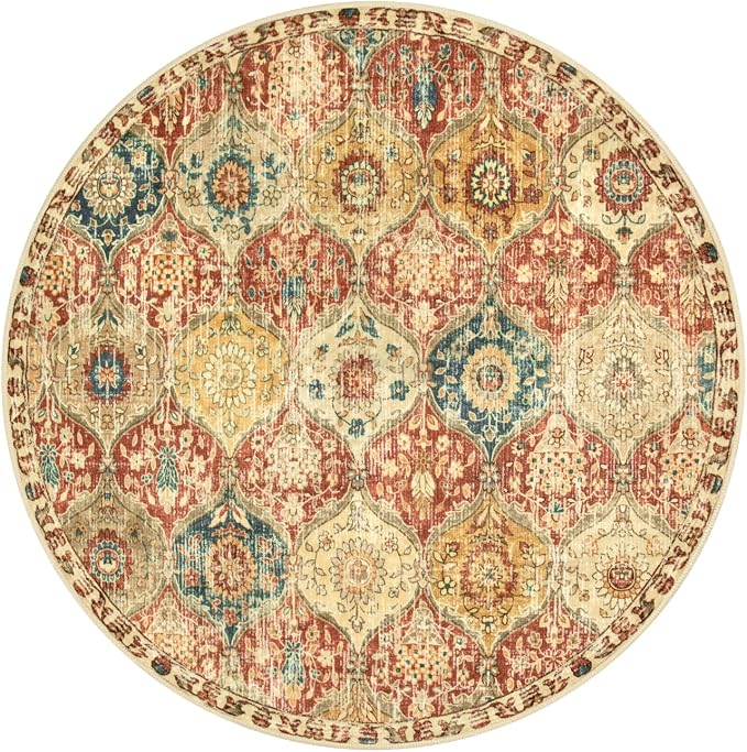 Lahome Moroccan Trellis Washable Round Rugs, Non-Slip Soft Round Rug 4ft - Image 7