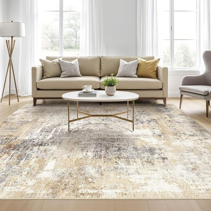 Square Rug 7x7 Living Room: Large Washable Abstract Modern Soft Area Rug Stain - Image 5