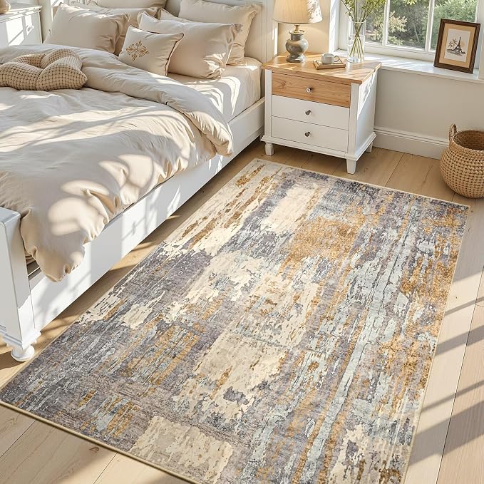 Toneed Abstract Area Rug Modern Washable Rug Soft Non Slip Rug Low Pile by Toneed