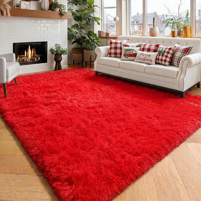 Amdrebio Red Area Rugs for Living Room Bedroom, Christmas Rug 6x9, Large Red by Amdrebio