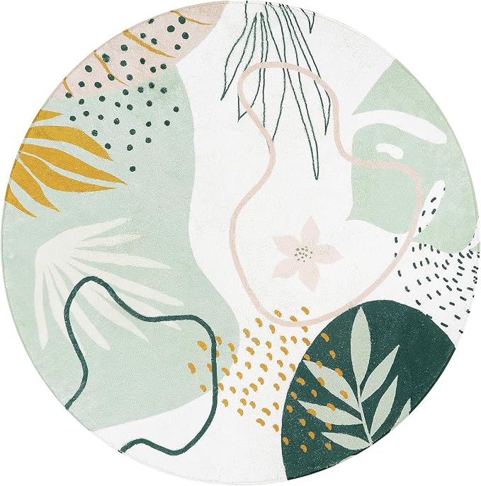Lahome Green Washable Round Rug - 6Ft Round Area Rug - Image 8
