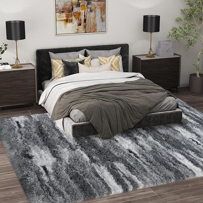 Shag Rugs for Bedroom, 4x6 Abstract Grey Soft Fuzzy Rugs for Living Room - Image 3