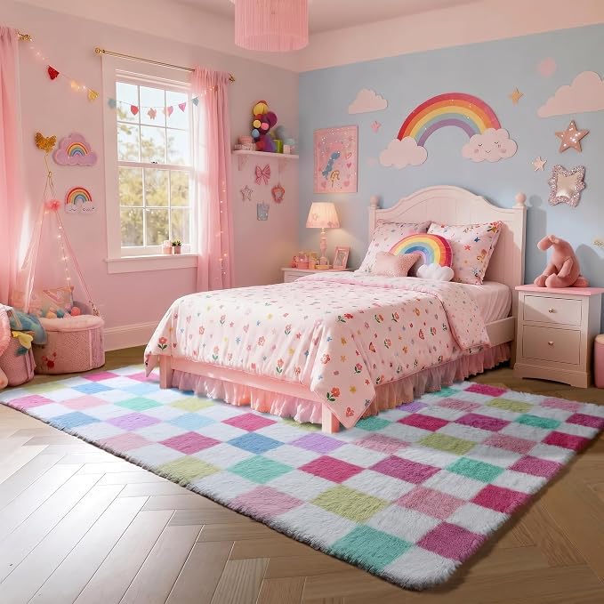KICMOR Rainbow Checkered 6x9 Area Rugs - Image 3