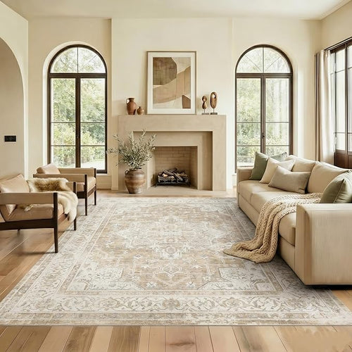 10x12 Area Rug for Living Room-Vintage Farmhouse Boho Floral Neutral Washable by Unknown