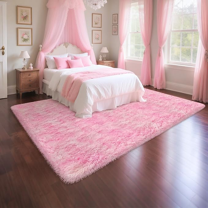 Fluffy Pink Rugs for Bedroom Girls, 5x8 Soft Fuzzy Area Rug Shag Carpet for - Image 2
