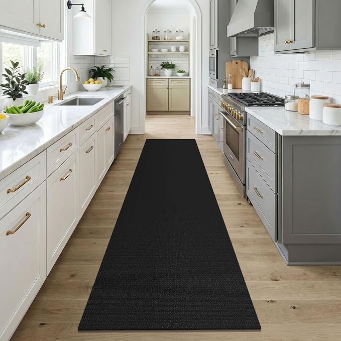 KOZYFLY Black Runners for Hallway 3x9, Wide Washable Runner Rug, Woven Non Slip - Image 2