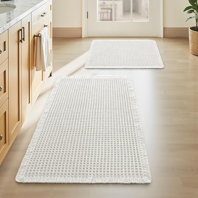 Upgraded Waffle Bath Mats Set of 2, Super Absorbent Non Slip Bath Mats by AMOAMI