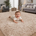 Area Rug for Living Room Bedroom: 6x9 Camel Soft Fluffy Shag Upgrade Non-Slip by PLHXFRSoftAreaRugs