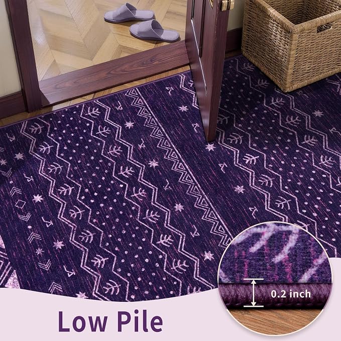 SERISSA Hallway Runner Rug, 2x10 Washable Non-Slip Purple and White Runners - Image 7