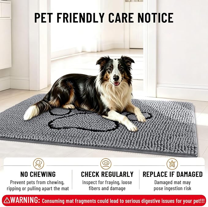 Smiry Dog Door Mat for Muddy Paws, Absorbent Dirt Trapper Non Slip Quick Dry - Image 7