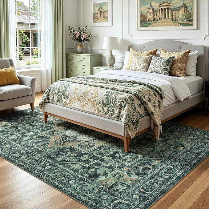 Lofus 5x7 Washable Rugs Non-Slip, Vintage Floral Area Rug - Image 2