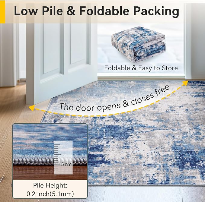 RELEANY Washable Area Rugs 4ft Non-Slip Modern Abstract Soft - Image 5