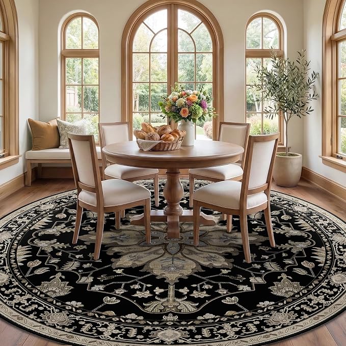 RELEANY Area Rugs Round 10ft Washable Non-Slip, Floral Vintage Distress - Image 3
