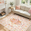 RELEANY Area Rugs 4'x6' Washable Non-Slip, Floral Vintage Distress Medallion by RELEANY