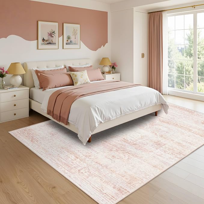 Latte&Fog 6x9 Washable Area Rugs, Vintage Large Pink Rugs - Image 4