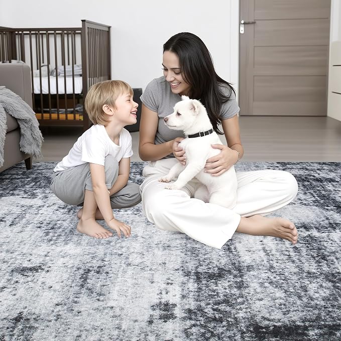 Round Area Rug for Living Room: 5 ft Washable Modern Abstract Soft Thin Rug - Image 7