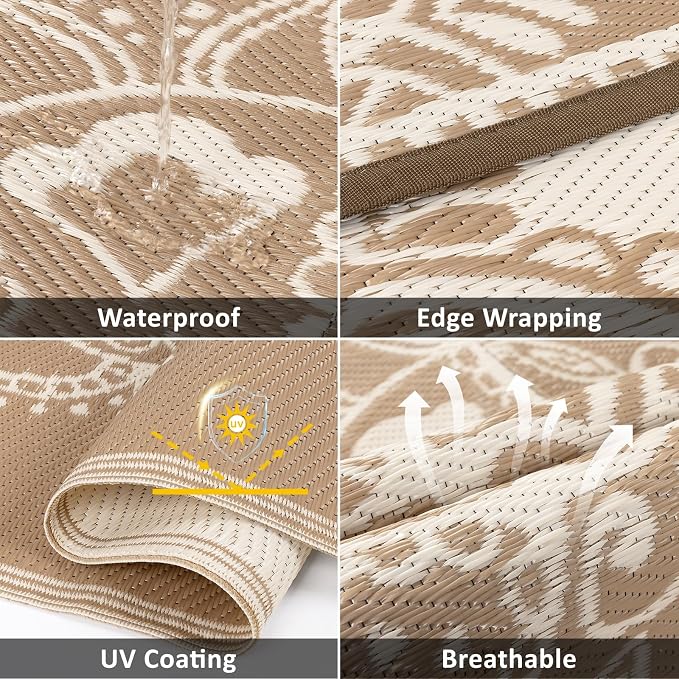 Pauwer Waterproof Outdoor Rug 6x9, Reversible Plastic Straw Patio Camping Rug - Image 3
