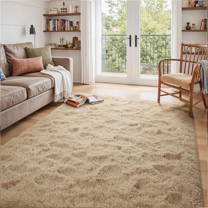 4x6 Ft Shag Beige Rugs for Bedroom Living Room, Ultra Soft Fluffy Furry Area - Image 2