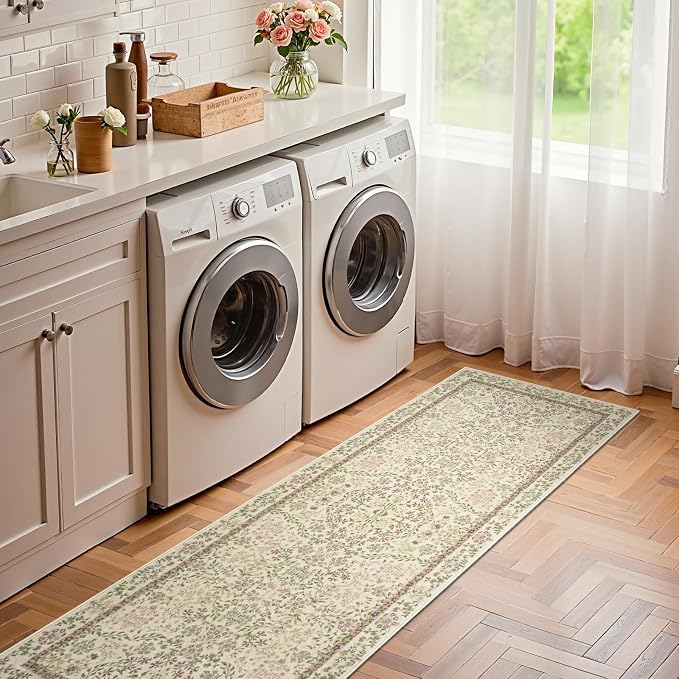 jinchan Zenith Floral Runner Rug 2x5 Washable Kitchen Runner Non-Slip Low-Pile - Image 3
