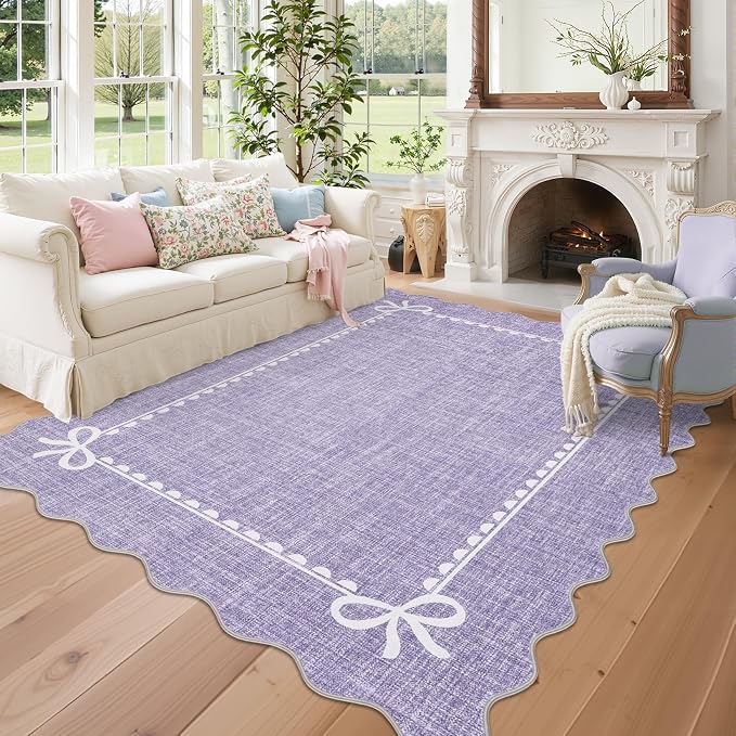 GarveeHome Scalloped Bow Rug for Living Room, Solid Purple Rug for Dorm by GarveeHome