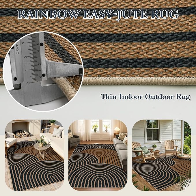 Lahome Enfys Modern Rainbow Easy Jute Carpet, Washable Rugs 5x7 - Image 5