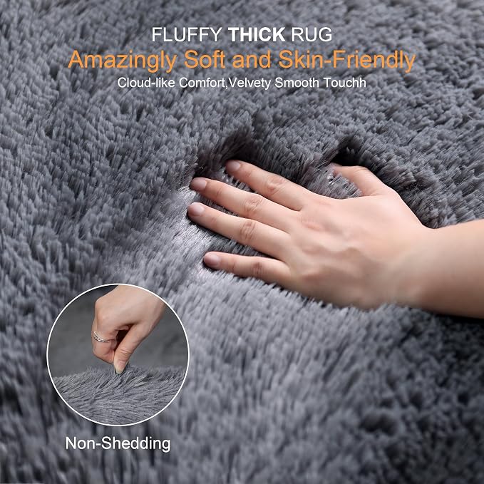 KICHOWUA Thick Area Rug Grey Fluffy Shag 3x5 - Image 2