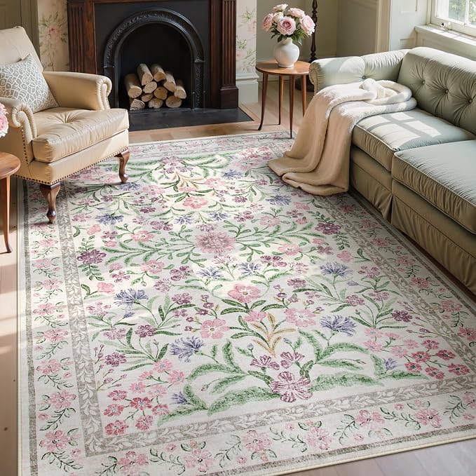 Wonnitar Boho Floral Area Rug 6x9, Washable Purple Rugs - Image 8