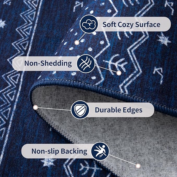 SERISSA 5x7 Area Rugs for Living Room, Washable Non-Slip Blue and White Boho Rug - Image 4