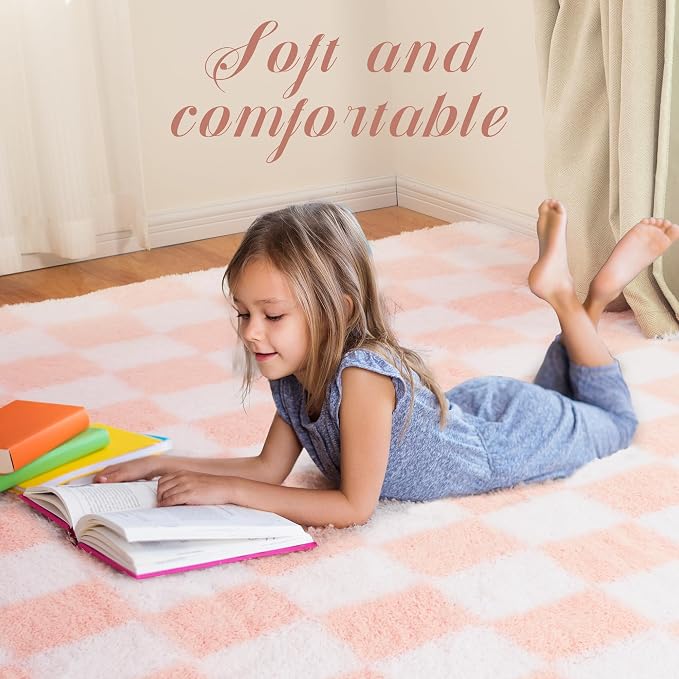 Super Soft Rug for Bedroom, 3x5 Ft Pink and White Area Rug Classic Checkered - Image 2