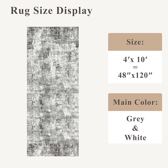 4x10 ft Extra Wide Hallway Rug – Non-Slip Washable Rubber-Backed Large Carpet - Image 2