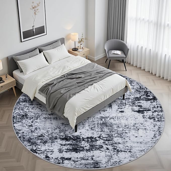 Round Area Rug for Living Room: 8 ft Washable Modern Abstract Soft Thin Rug - Image 2
