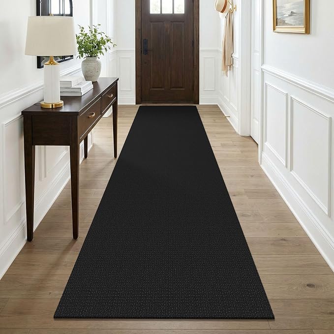 KOZYFLY Black Runners for Hallway 3x9, Wide Washable Runner Rug, Woven Non Slip by KOZYFLY