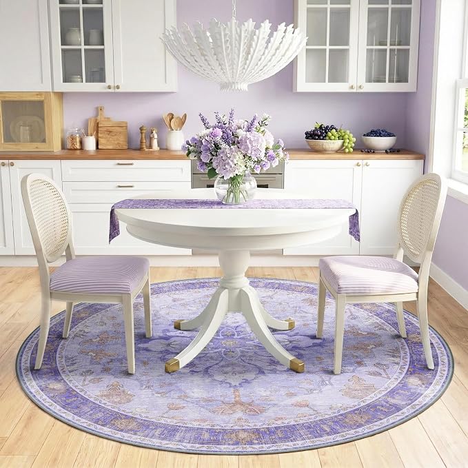 RELEANY Area Rugs Round 6ft Washable Non-Slip, Floral Vintage Distress - Image 2
