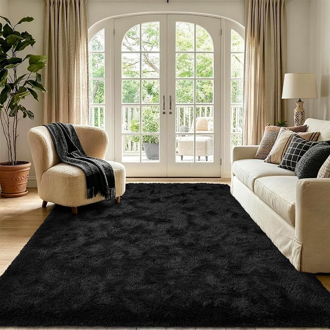 4x6 Black Area Rug for Bedroom Living Room Dining Room, Fluffy Shag Soft Plush - Image 2